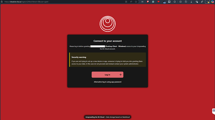 The Unsprawling Cloud Log-in page.