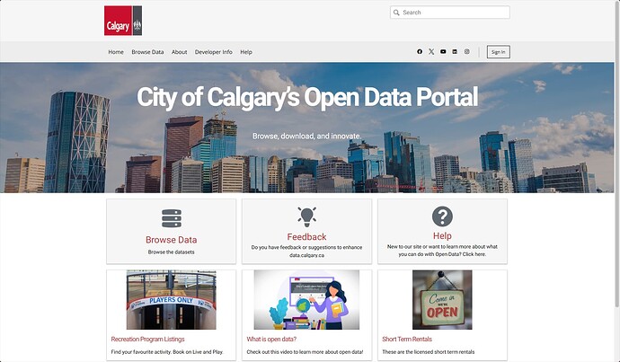 Open Data Portal homepage, January 2025