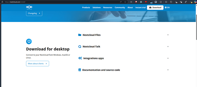 The Nextcloud installation page.