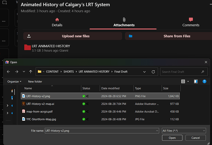 Selecting a file to upload (Windows)